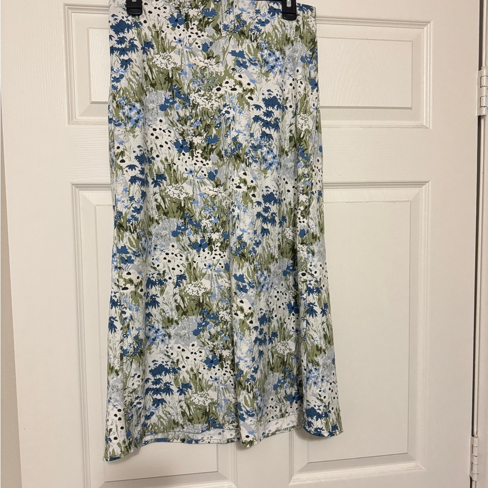 Rachel Zoe Blue and Green Floral A-Line Skirt